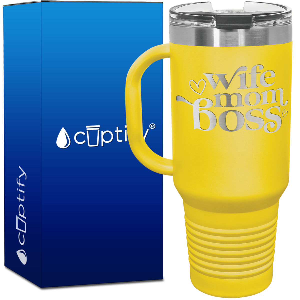 Wife Mom Boss Hearts 40oz Travel Mug