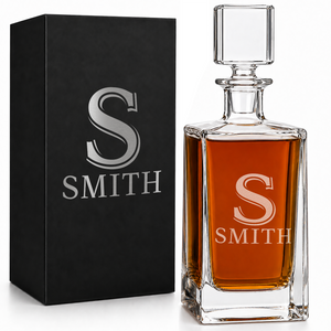 Personalized Classic Initial and Name 26oz Rectangle Glass Decanter