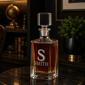 Personalized Classic Initial and Name 26oz Rectangle Glass Decanter