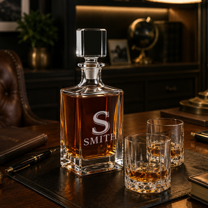 Personalized Classic Initial and Name 26oz Rectangle Glass Decanter