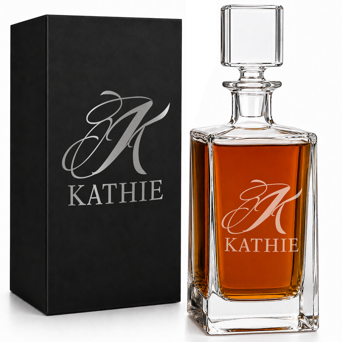 Personalized Scripted Initial and Name 26oz Rectangle Glass Decanter