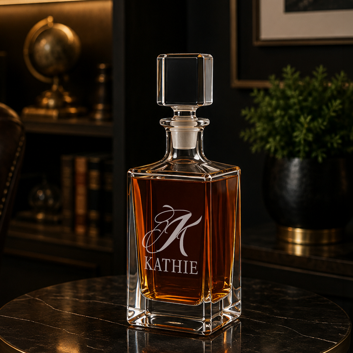 Personalized Scripted Initial and Name 26oz Rectangle Glass Decanter