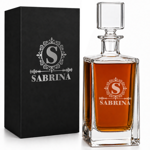 Personalized Ultramodern Initial and Name 26oz Rectangle Glass Decanter
