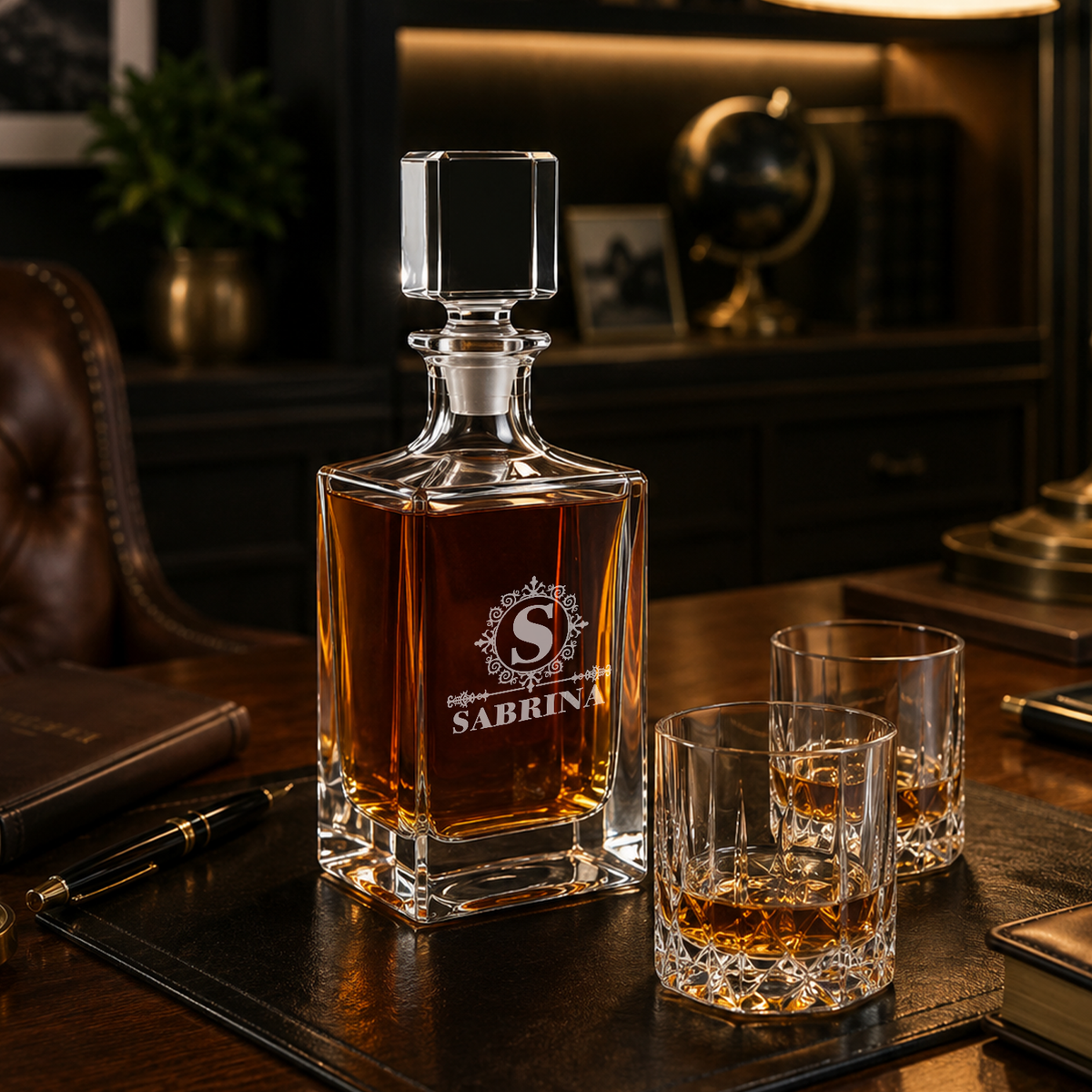 Personalized Ultramodern Initial and Name 26oz Rectangle Glass Decanter