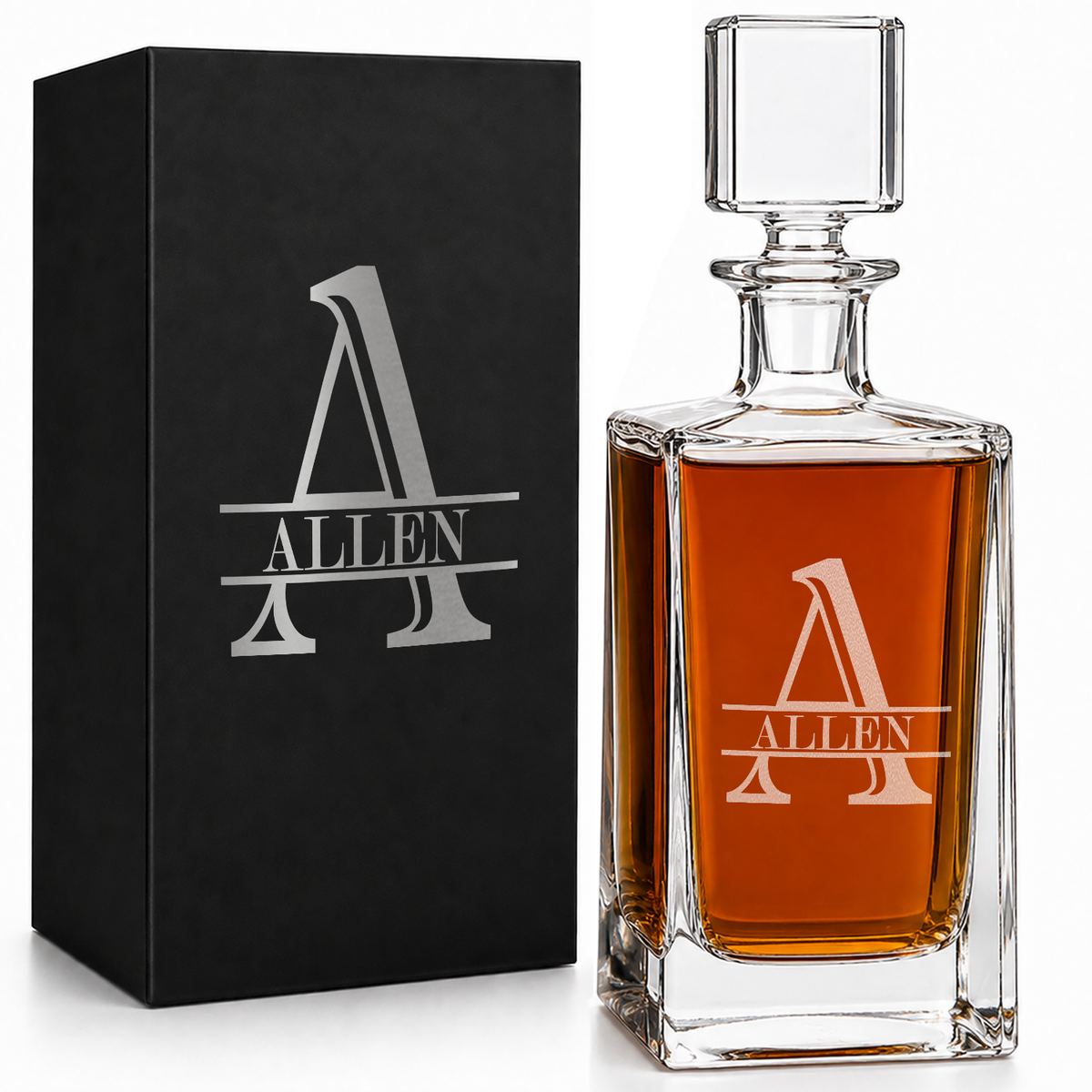 Imprint Shadow Personalized Monogram 26oz Rectangle Glass Decanter