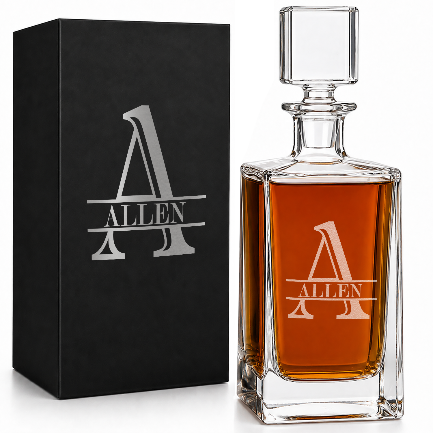 Imprint Shadow Personalized Monogram 26oz Rectangle Glass Decanter