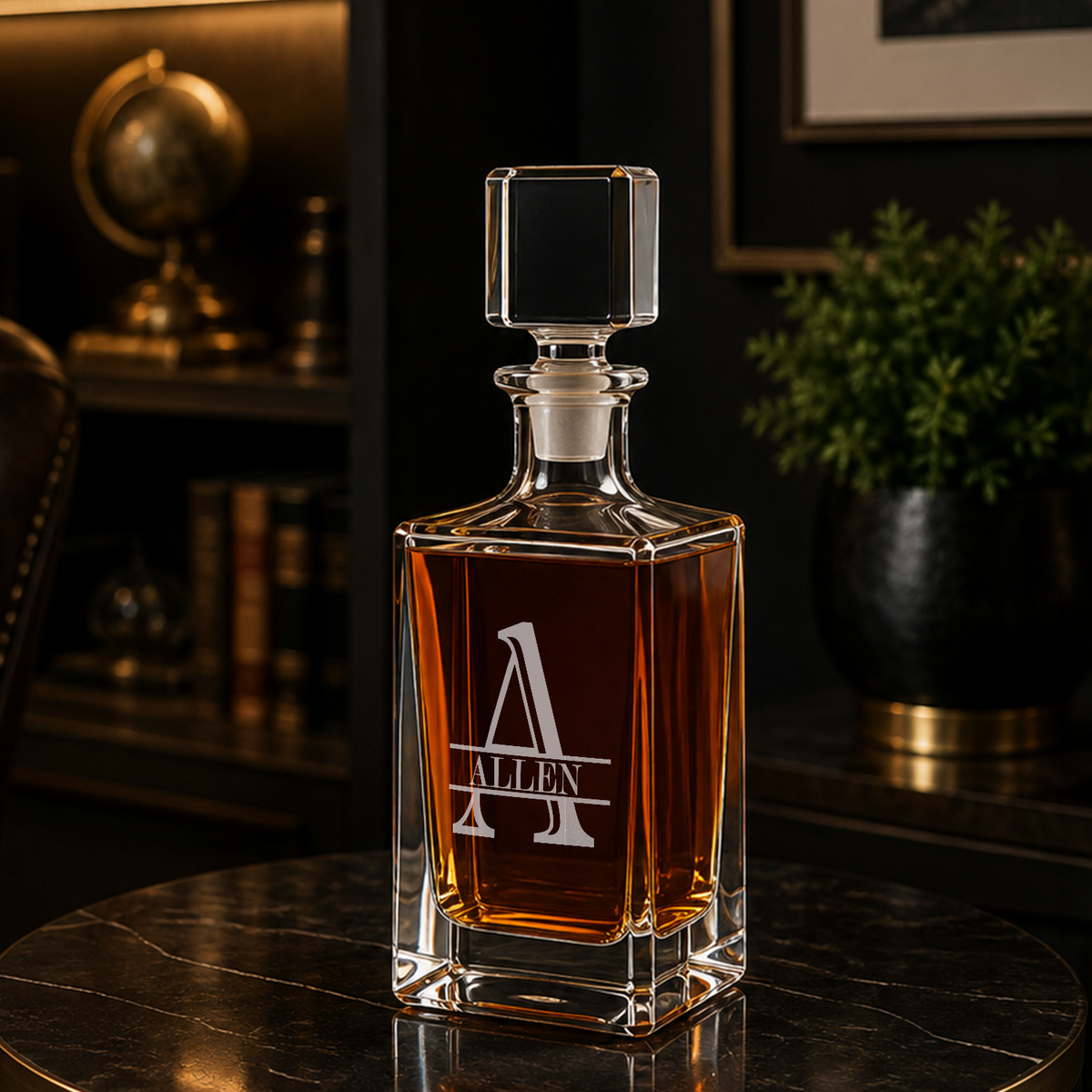 Imprint Shadow Personalized Monogram 26oz Rectangle Glass Decanter