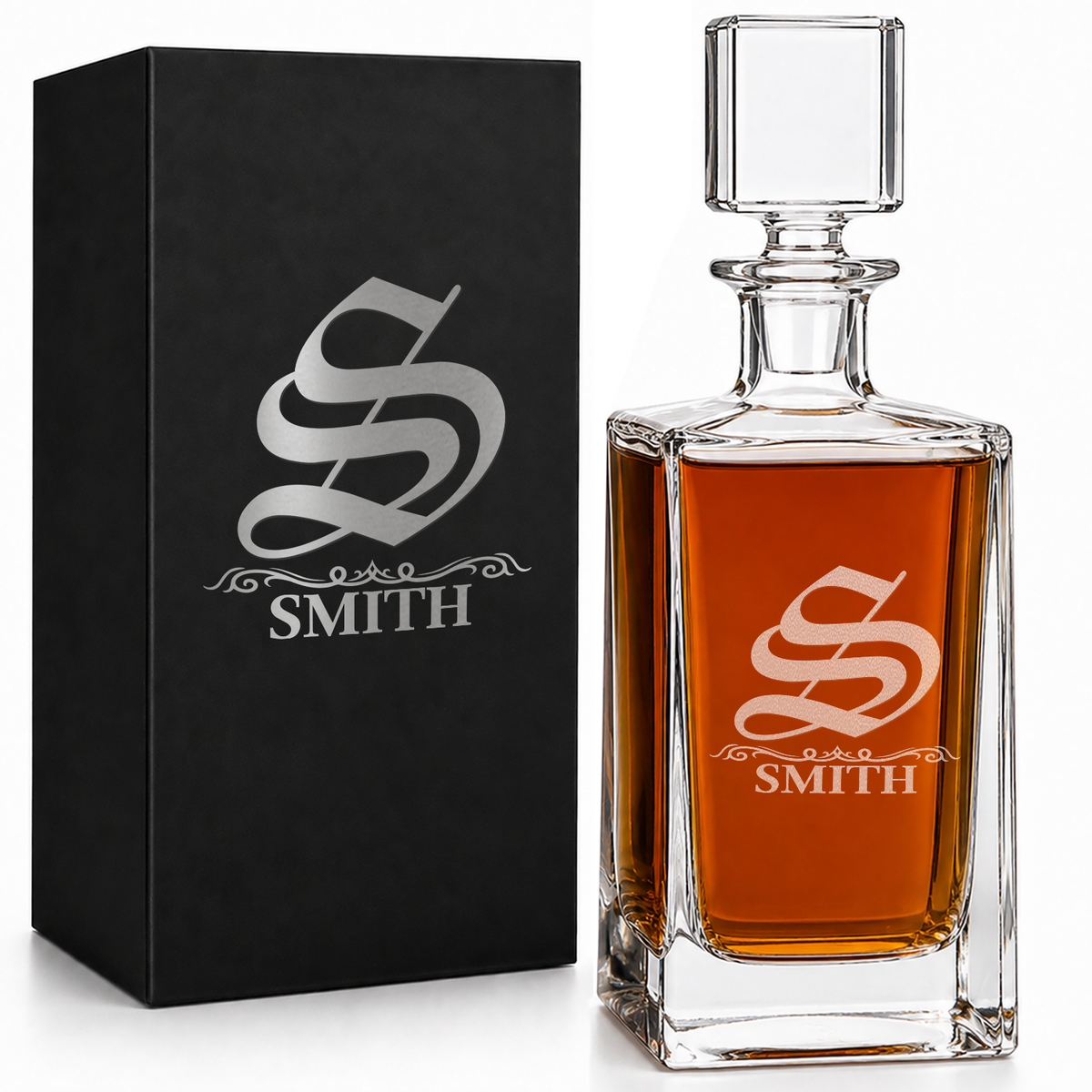 Interwoven Script Monogram 26oz Rectangle Glass Decanter