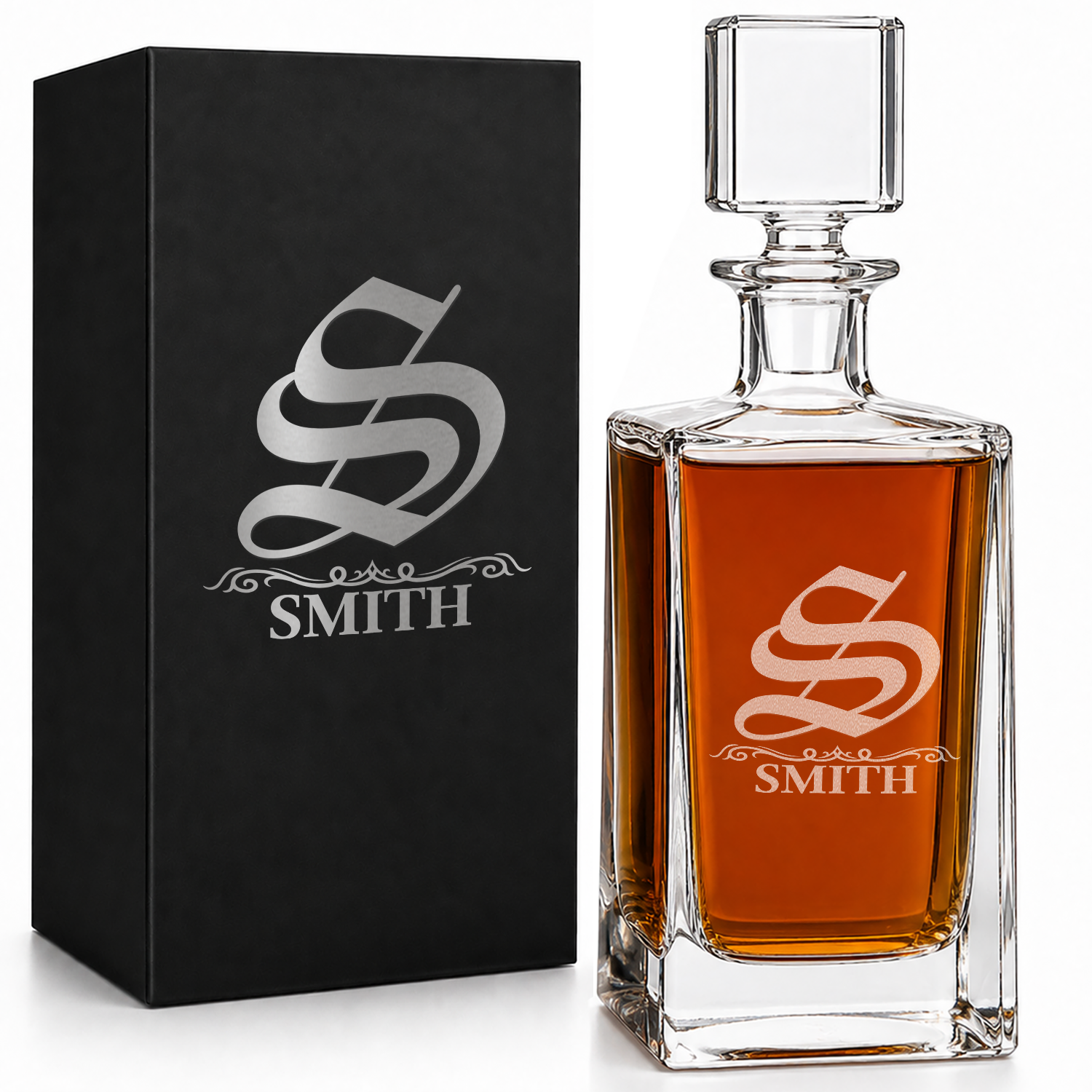 Interwoven Script Monogram 26oz Rectangle Glass Decanter