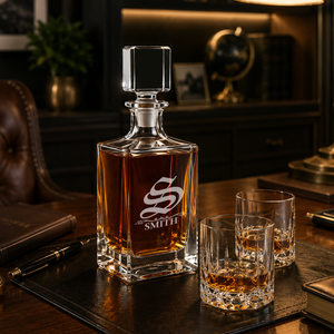 Interwoven Script Monogram 26oz Rectangle Glass Decanter