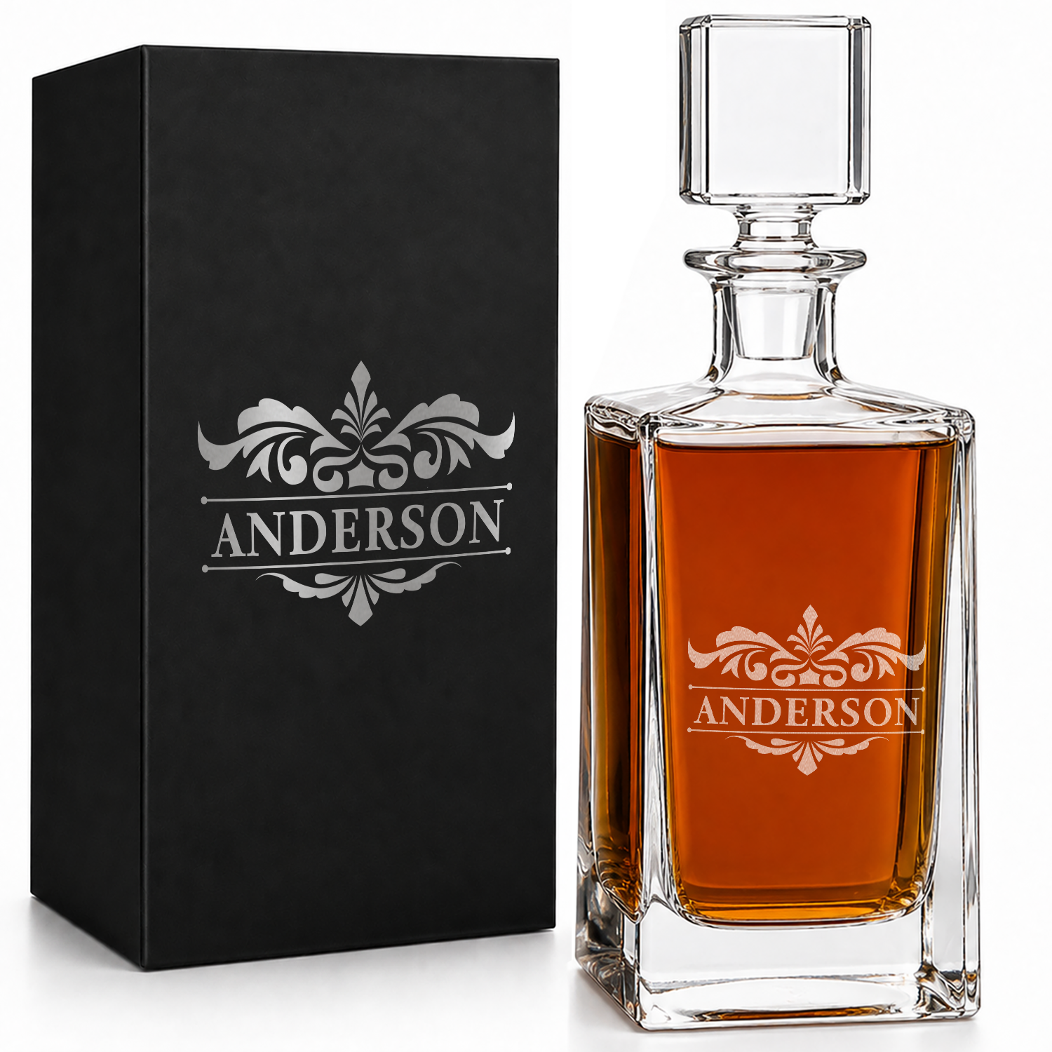 Customized Classic Prestige 26oz Rectangle Glass Decanter
