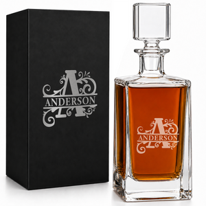Flourished Split Monogram 26oz Rectangle Glass Decanter
