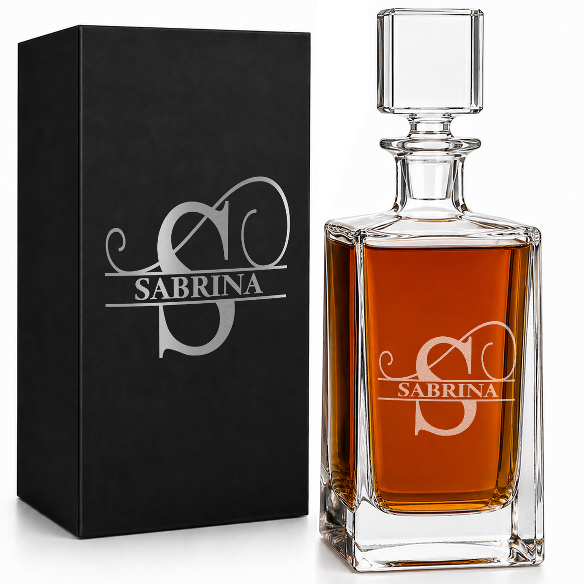 Swoosh Split Monogram 26oz Rectangle Glass Decanter