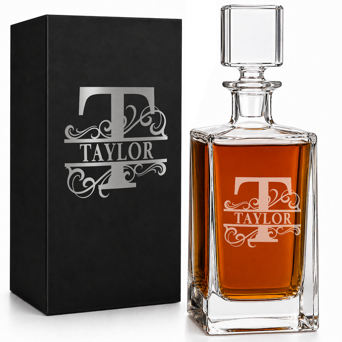 Vine Elegance Monogram 26oz Rectangle Glass Decanter