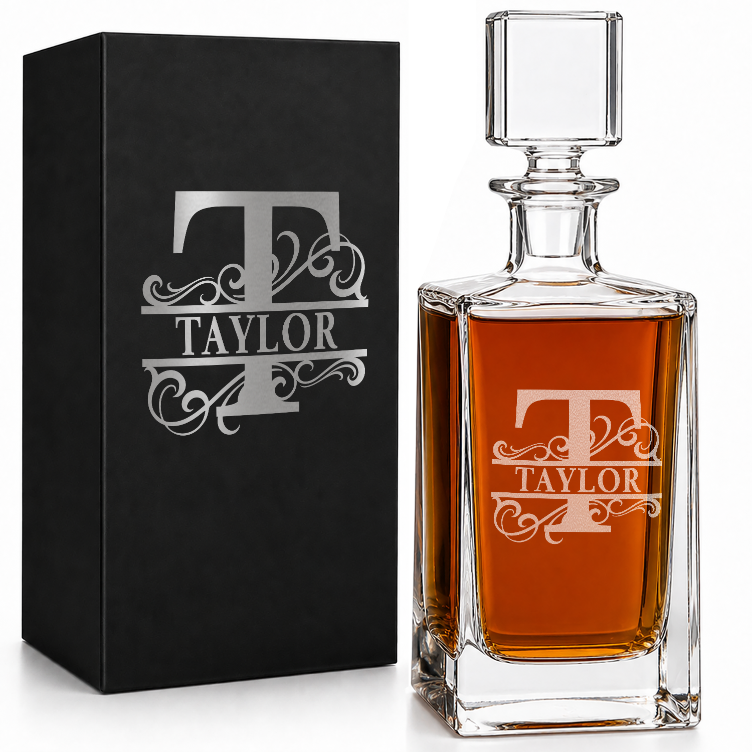 Vine Elegance Monogram 26oz Rectangle Glass Decanter