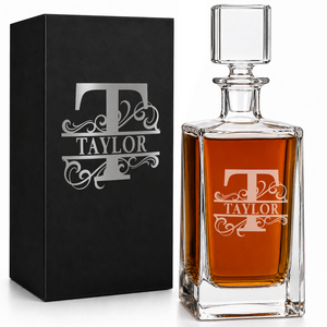 Vine Elegance Monogram 26oz Rectangle Glass Decanter