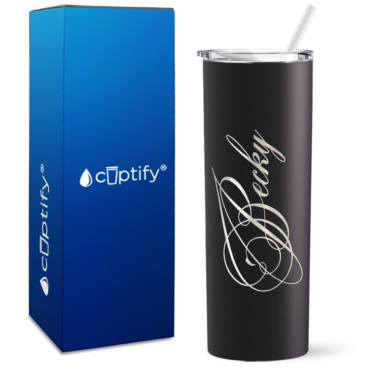 Personalized Decorative Script Engraved on 20oz Skinny Tumbler