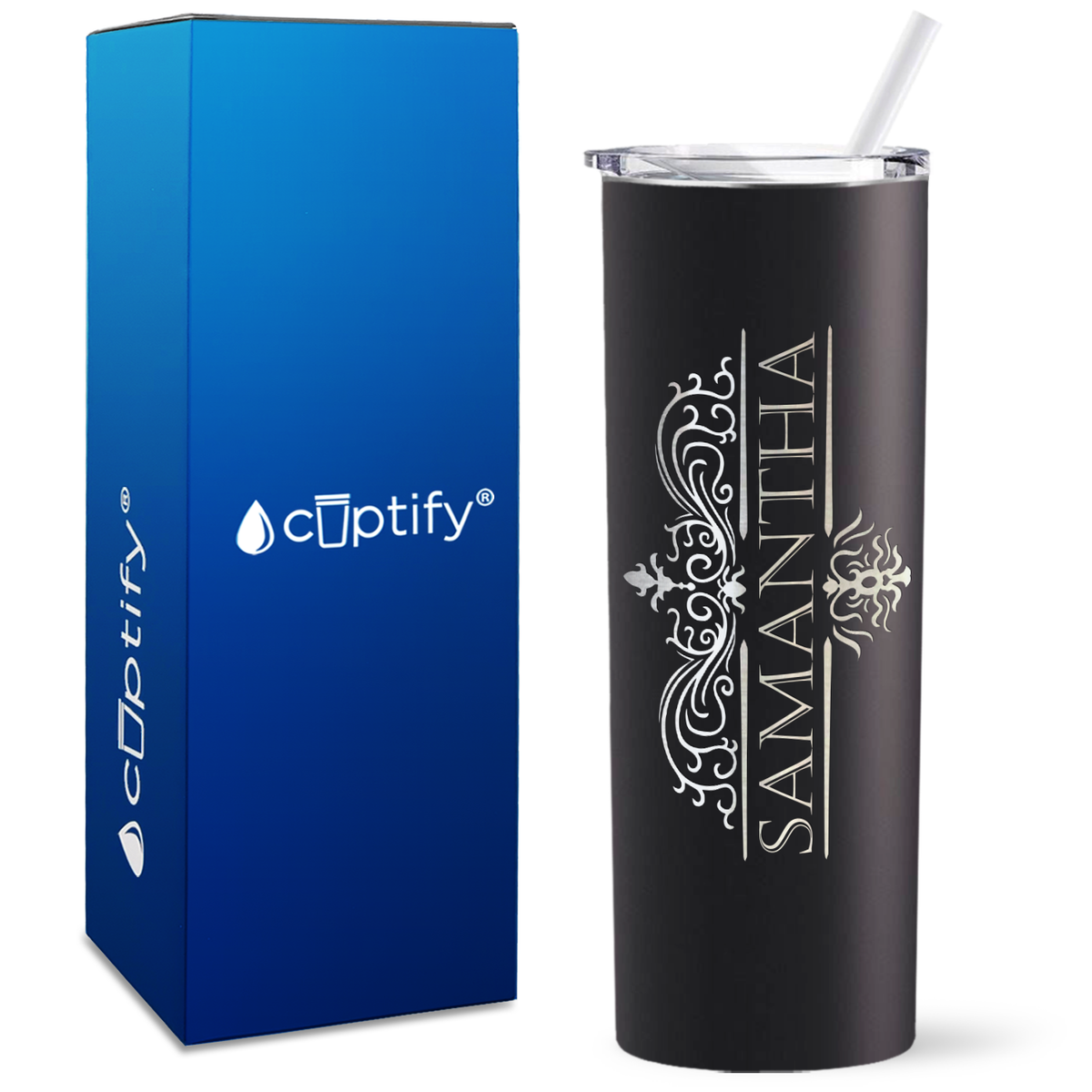 Personalized Vestige Design Engraved on 20oz Skinny Tumbler
