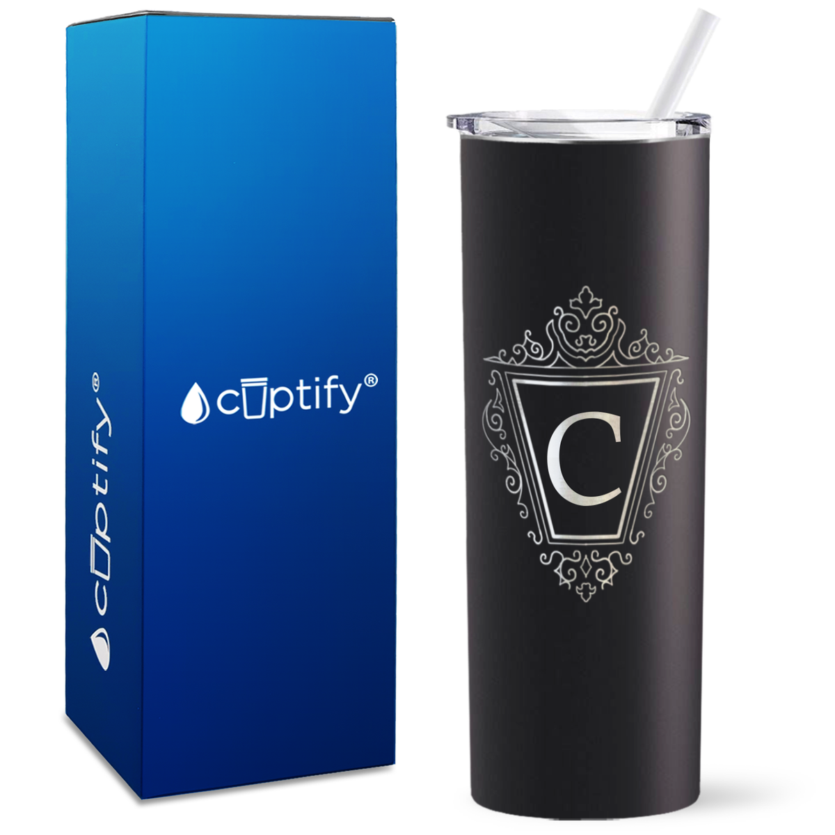 Personalized Classic Crest Engraved on 20oz Skinny Tumbler