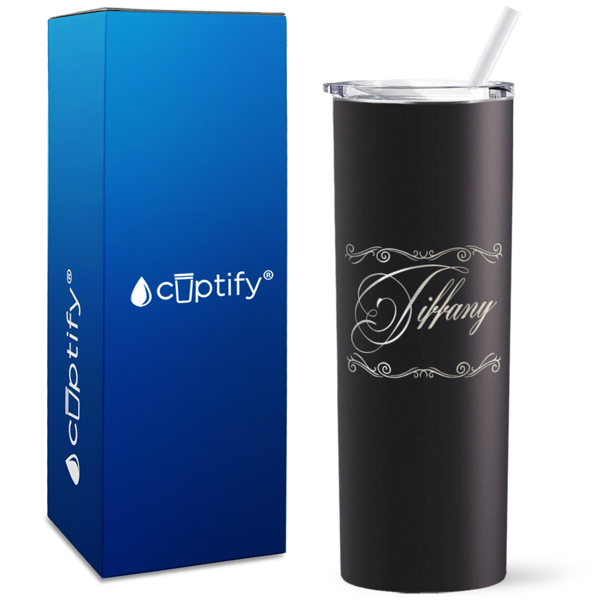 Personalized Scroll Script Engraved on 20oz Skinny Tumbler