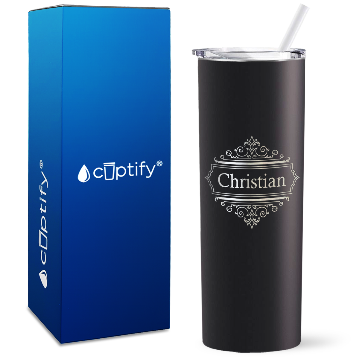 Personalized Crest Border Engraved on 20oz Skinny Tumbler