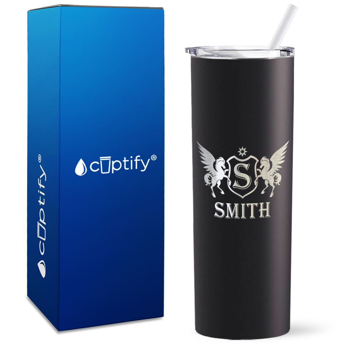 Personalized Pegasus Engraved on 20oz Skinny Tumbler