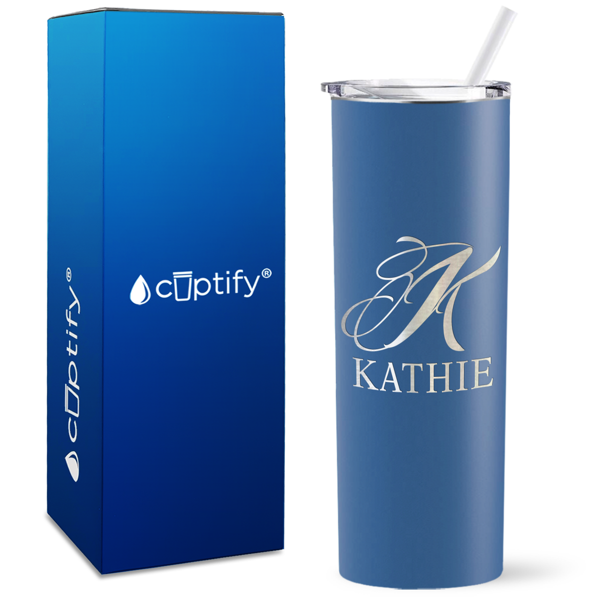 Personalized Script Initial and Name Engraved on 20oz Skinny Tumbler