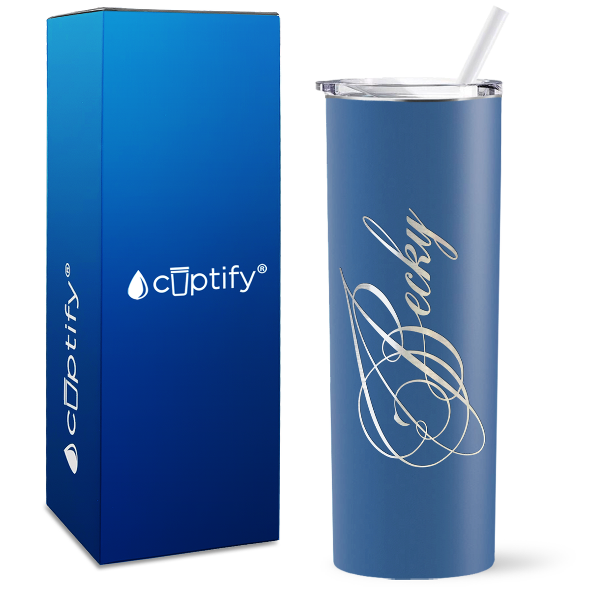Personalized Decorative Script Engraved on 20oz Skinny Tumbler