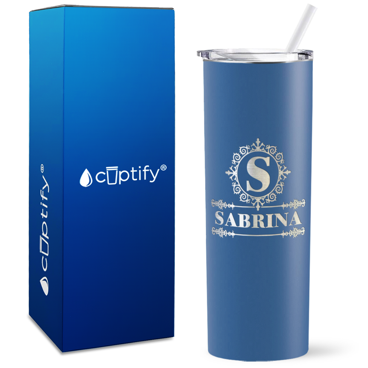 Personalized Ultramodern Initial and Name Engraved on 20oz Skinny Tumbler