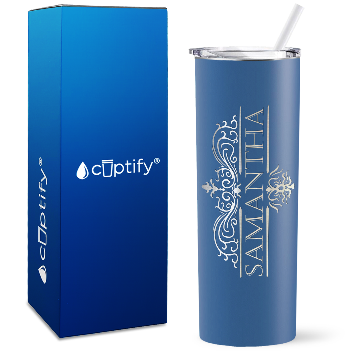 Personalized Vestige Design Engraved on 20oz Skinny Tumbler