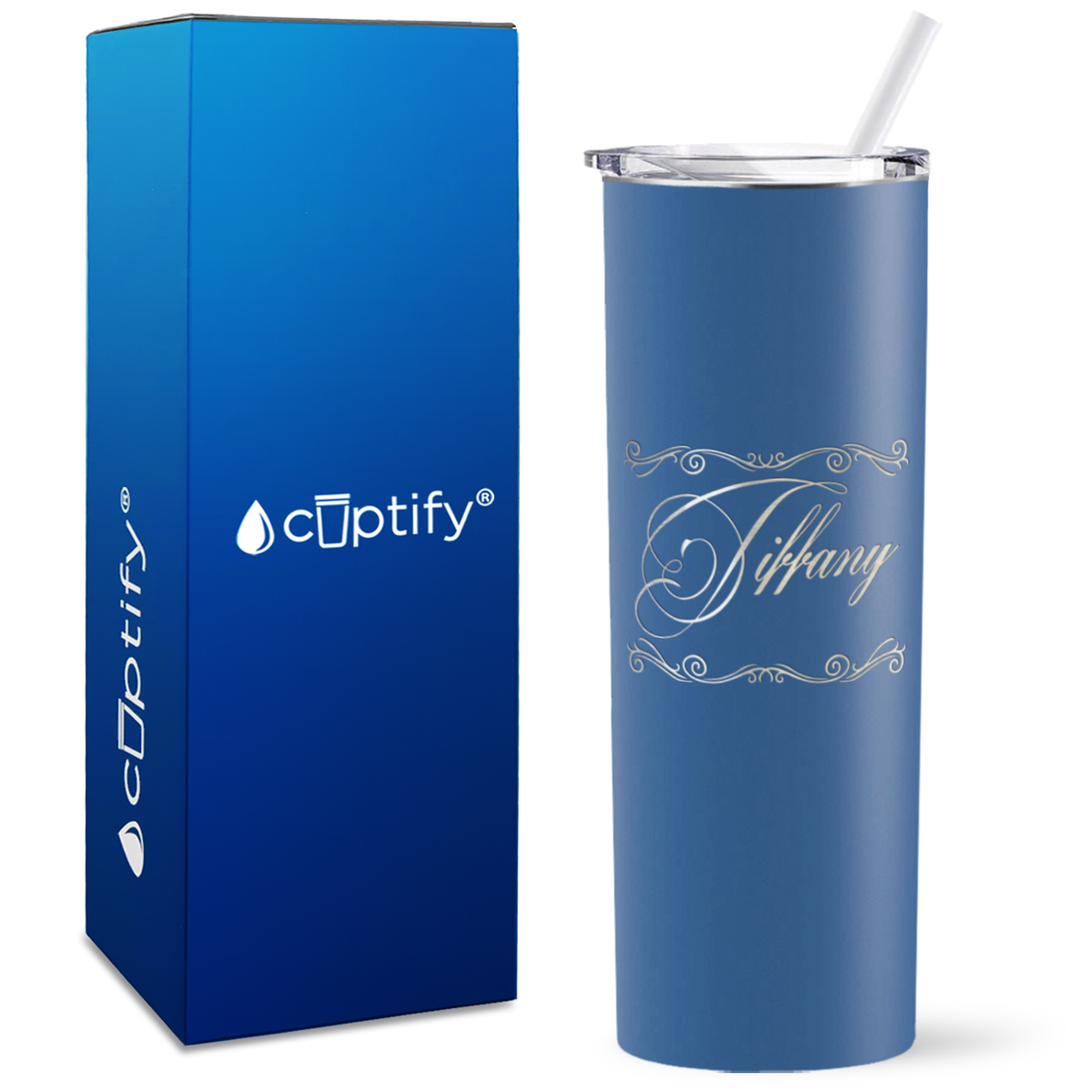 Personalized Scroll Script Engraved on 20oz Skinny Tumbler