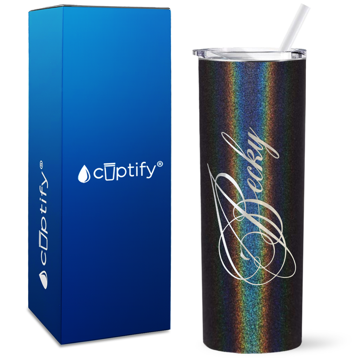 Personalized Decorative Script Engraved on 20oz Skinny Tumbler