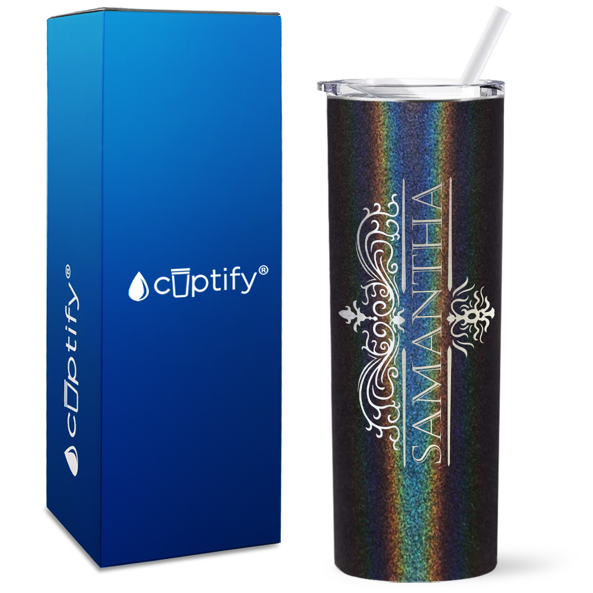 Personalized Vestige Design Engraved on 20oz Skinny Tumbler