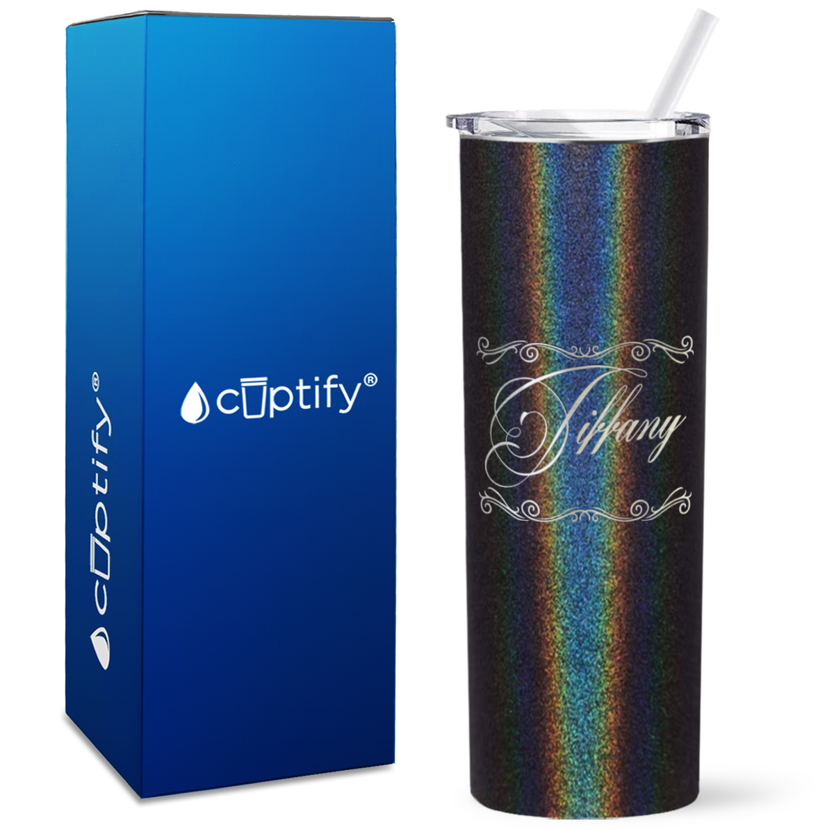 Personalized Scroll Script Engraved on 20oz Skinny Tumbler