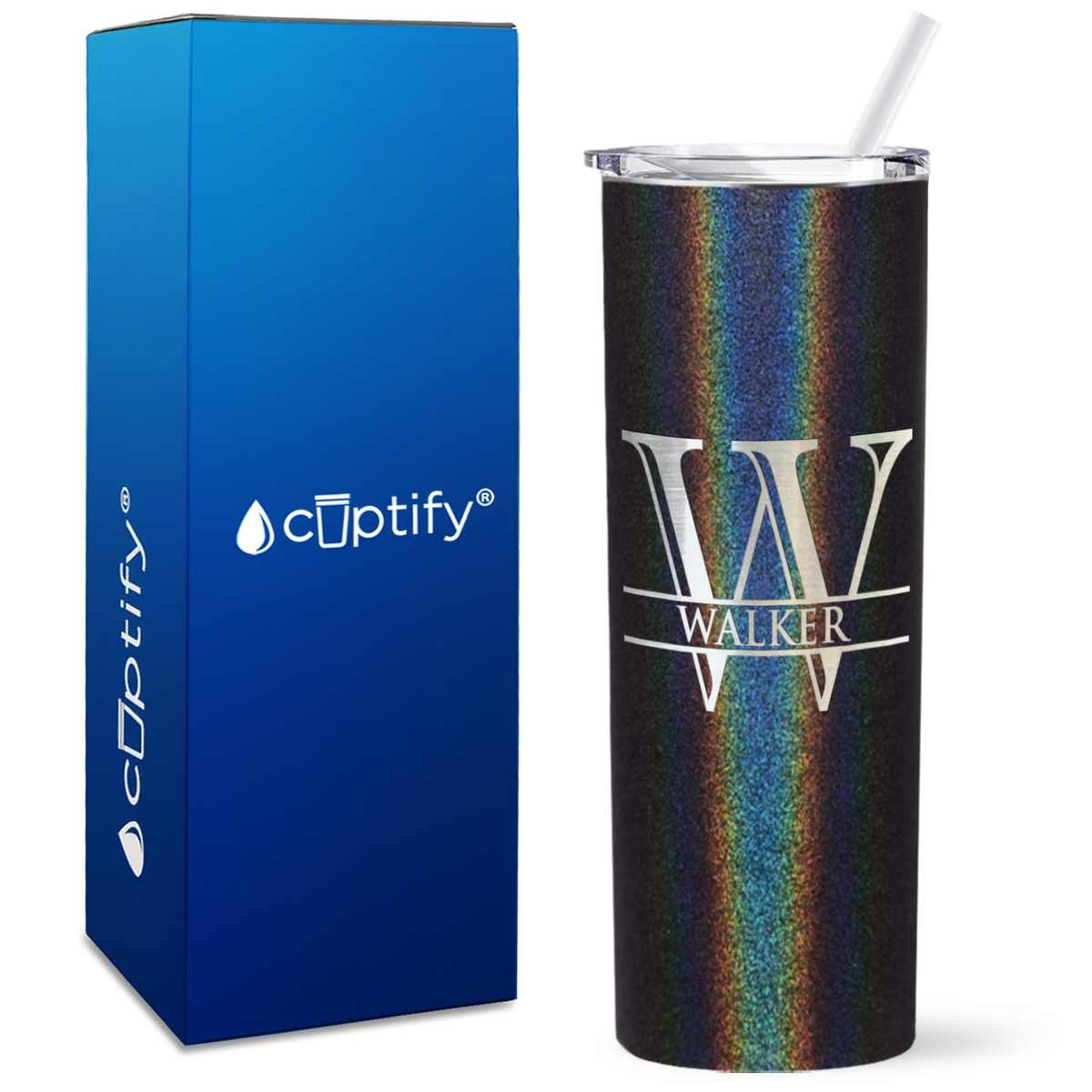 Personalized Split Script Engraved on 20oz Skinny Tumbler