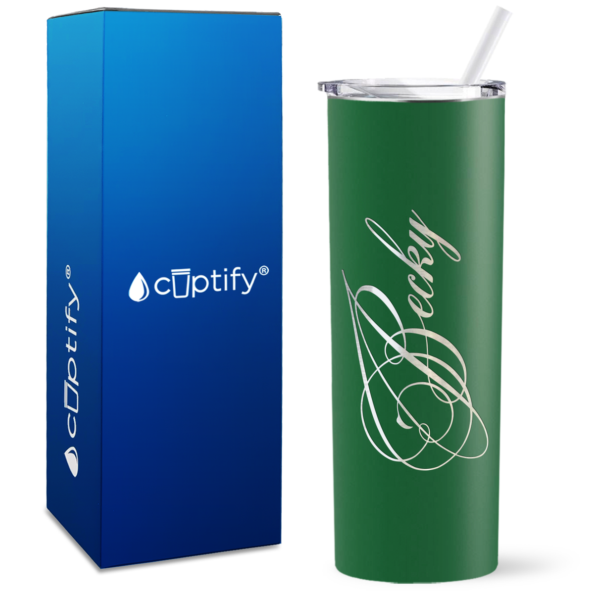 Personalized Decorative Script Engraved on 20oz Skinny Tumbler