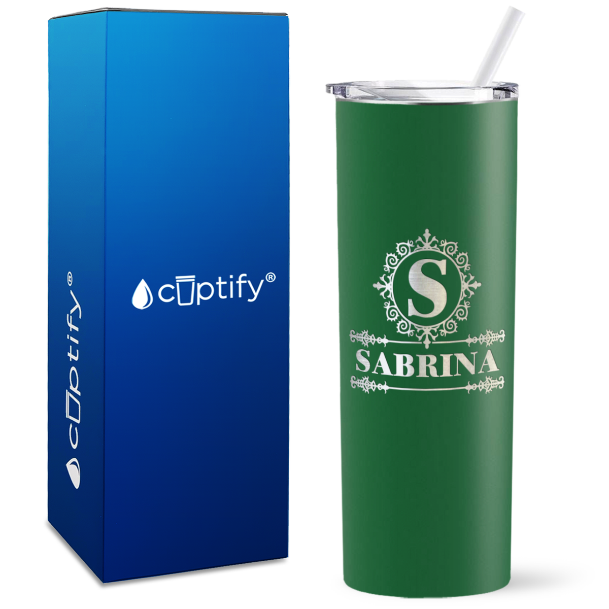 Personalized Ultramodern Initial and Name Engraved on 20oz Skinny Tumbler