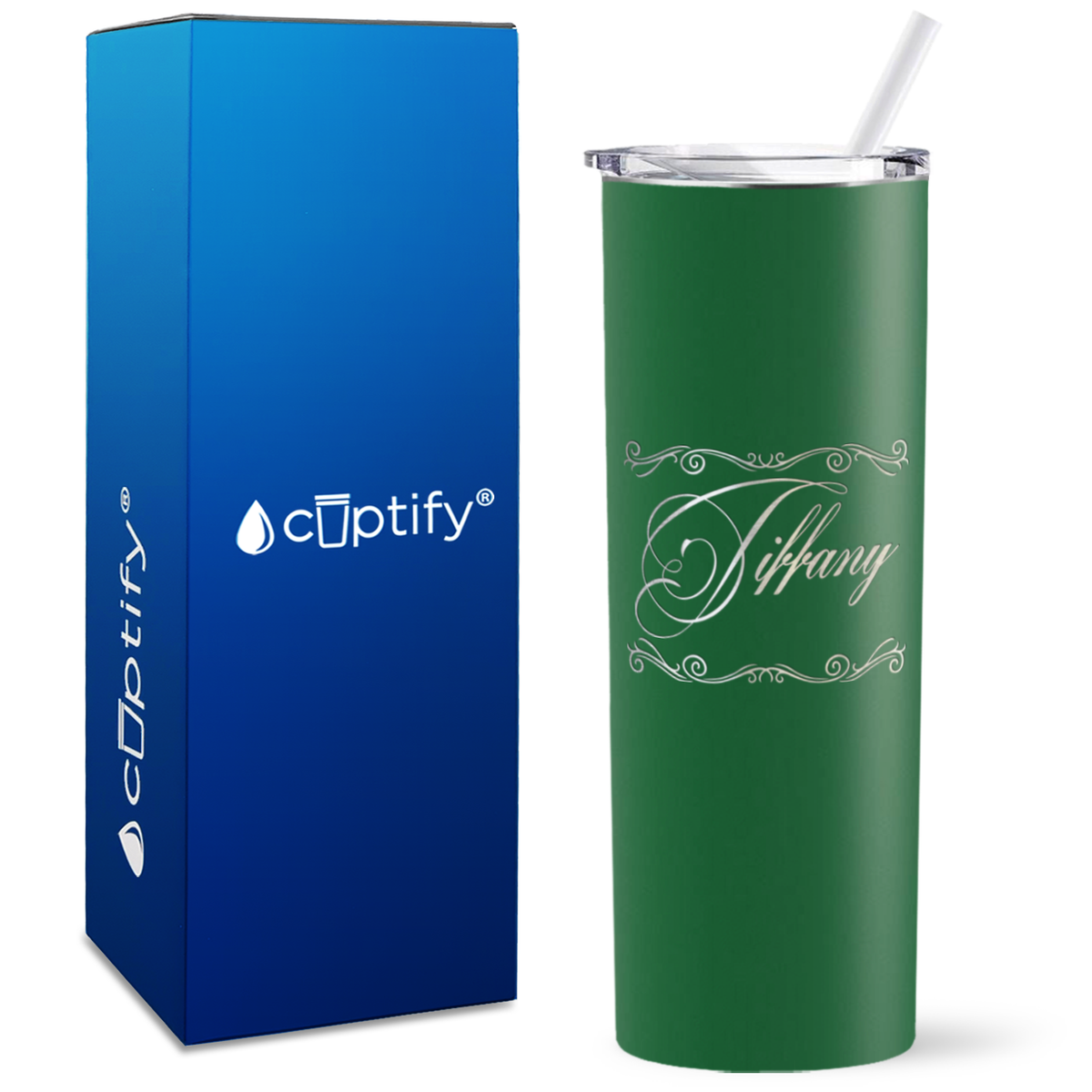 Personalized Scroll Script Engraved on 20oz Skinny Tumbler
