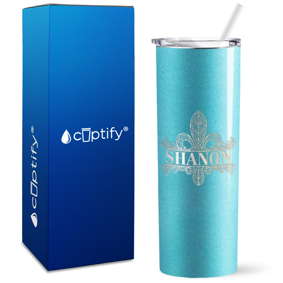 Personalized Fleur de Lis Engraved on 20oz Skinny Tumbler