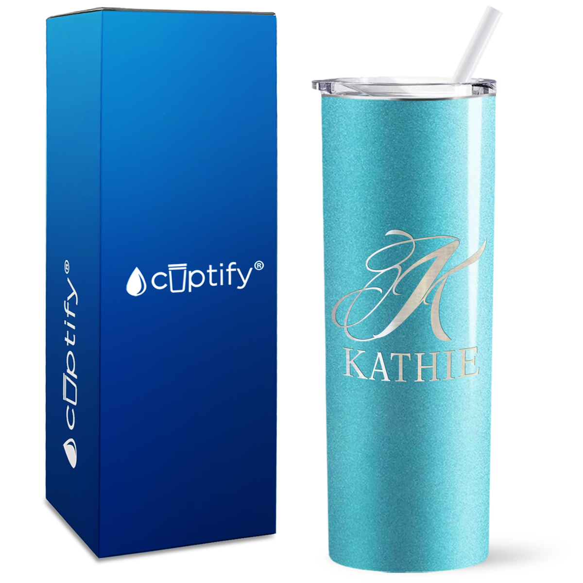 Personalized Script Initial and Name Engraved on 20oz Skinny Tumbler