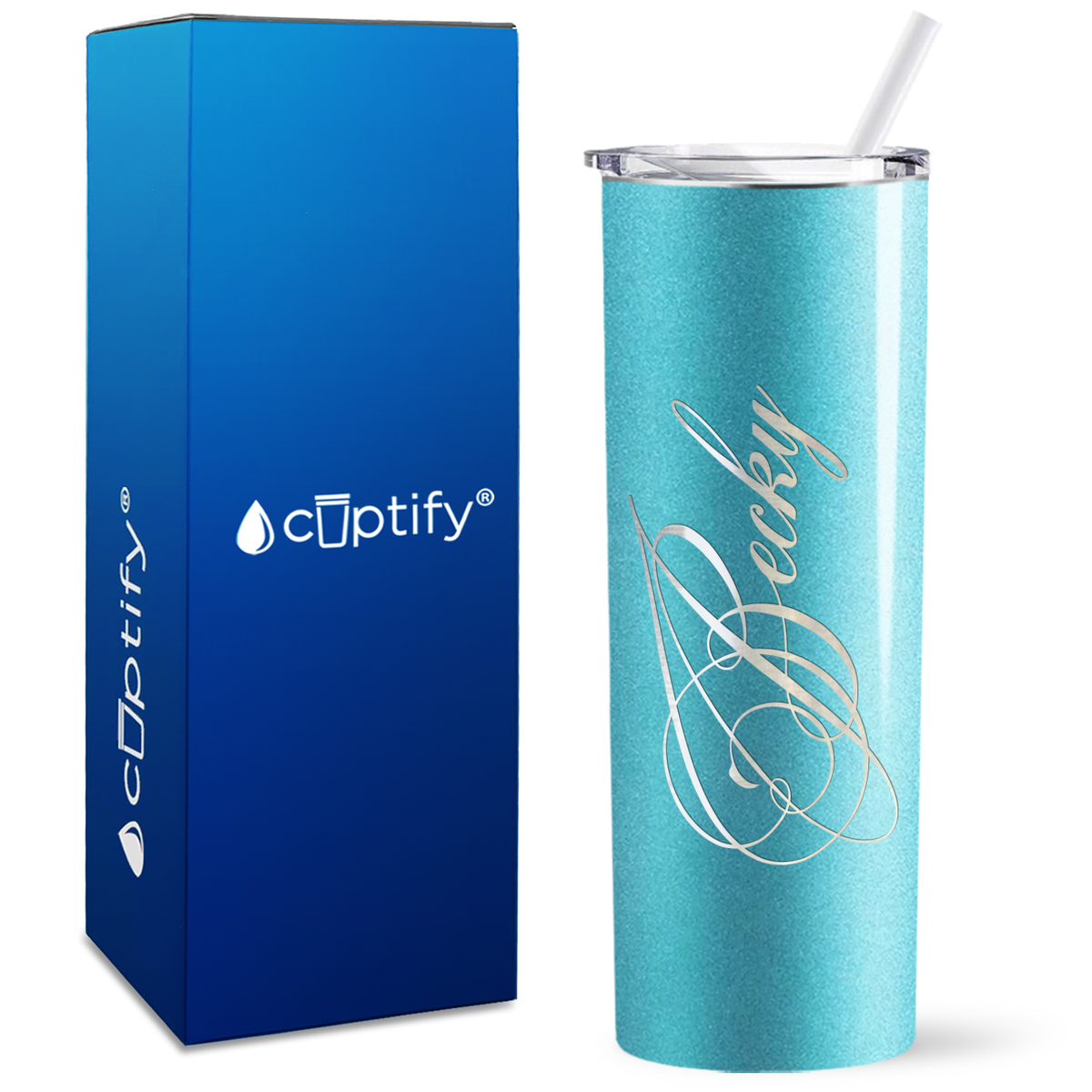Personalized Decorative Script Engraved on 20oz Skinny Tumbler