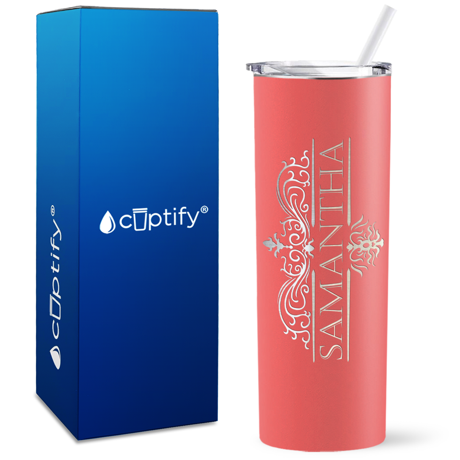 Personalized Vestige Design Engraved on 20oz Skinny Tumbler