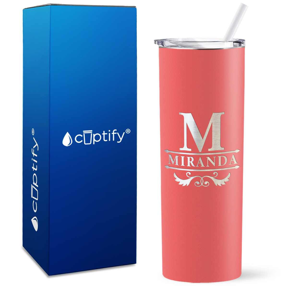 Personalized Initial Style Engraved on 20oz Skinny Tumbler
