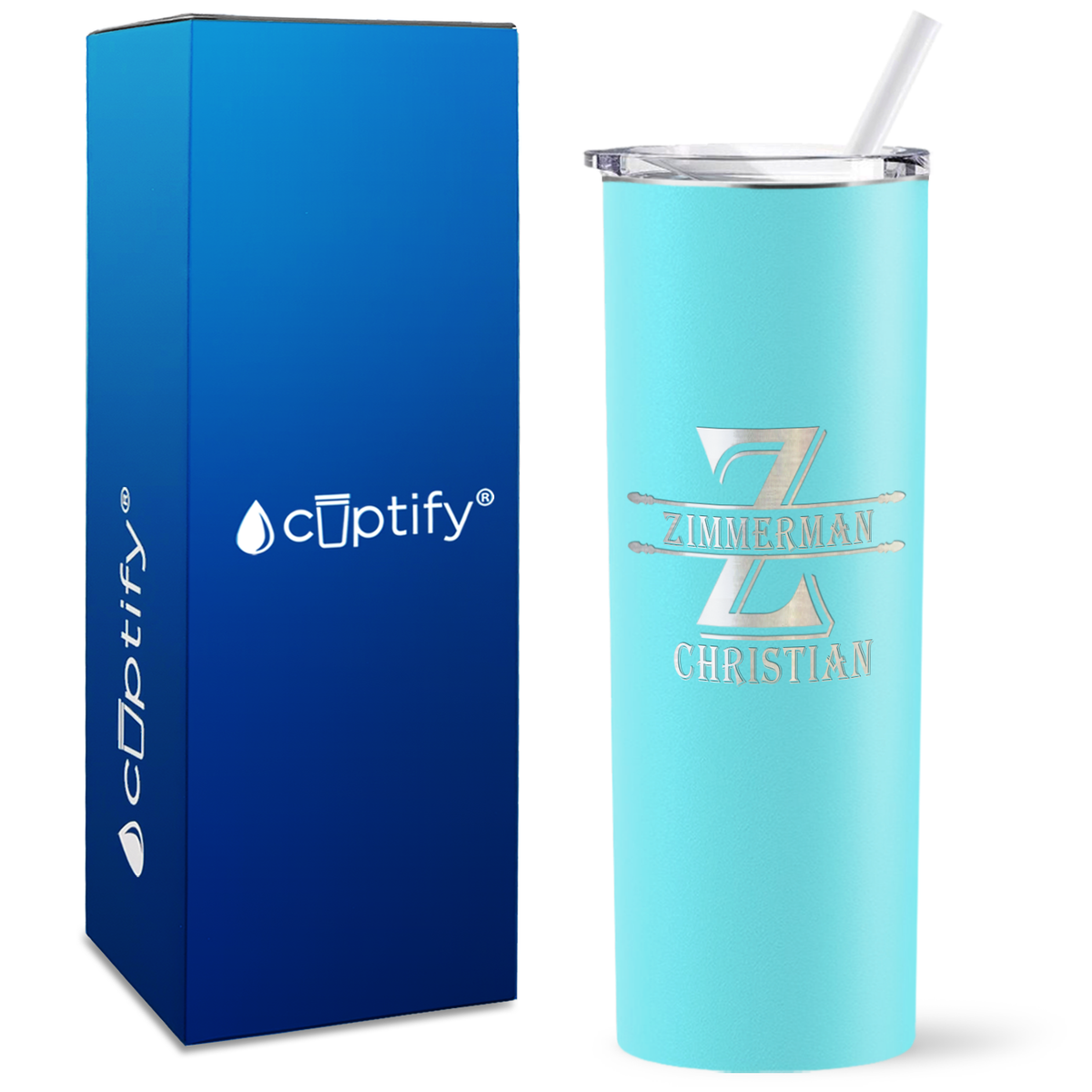 Personalized Initial Block Engraved on 20oz Skinny Tumbler