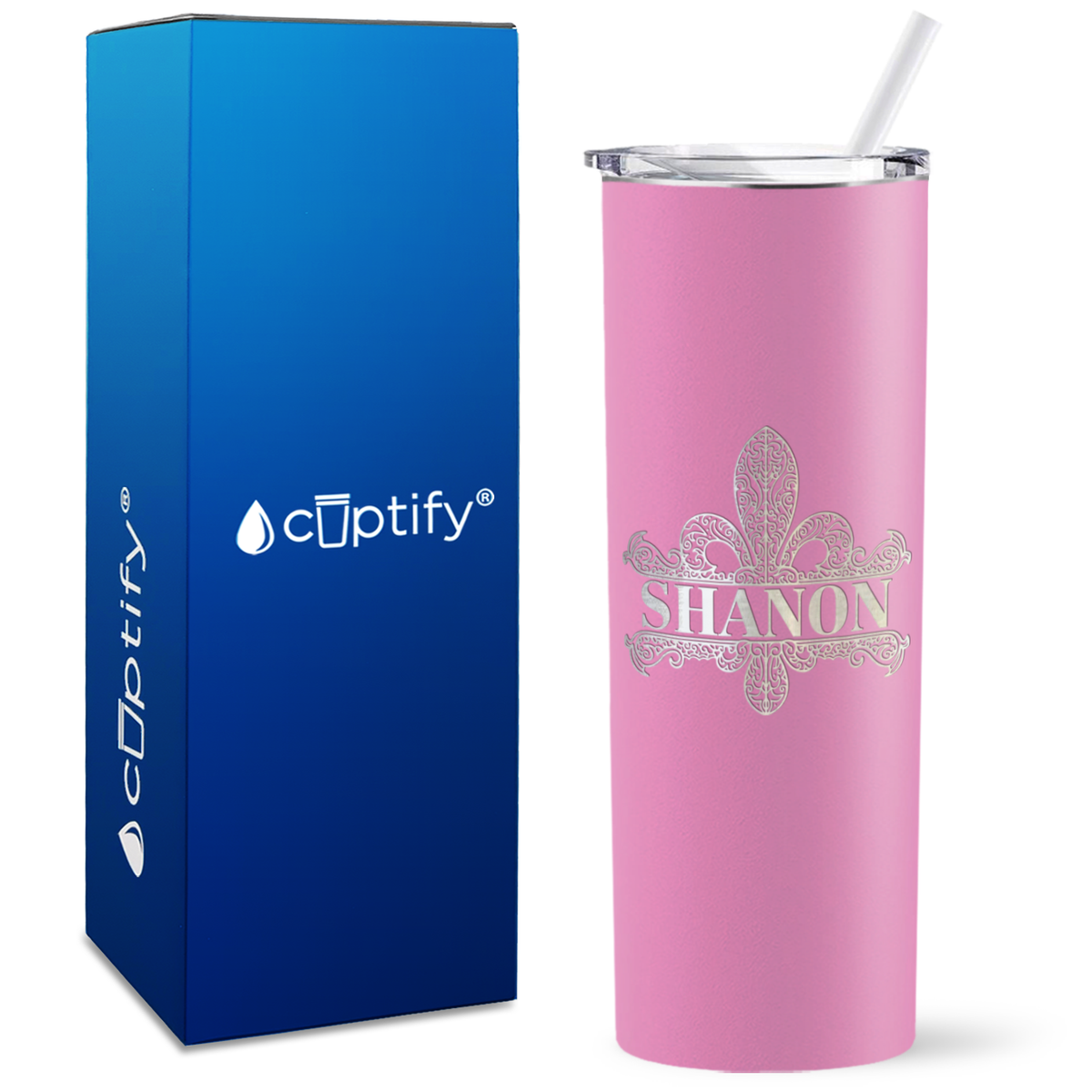 Personalized Fleur de Lis Engraved on 20oz Skinny Tumbler