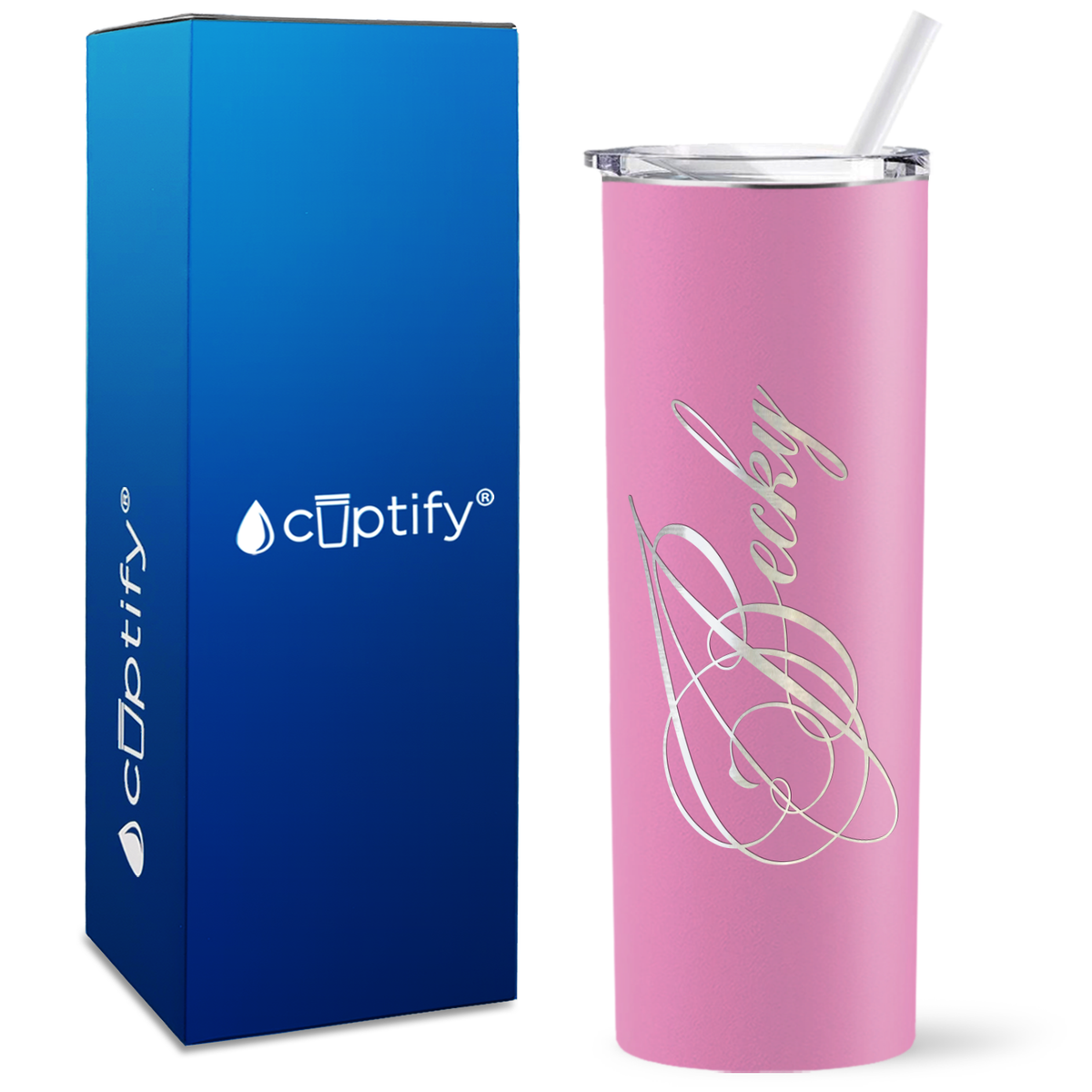 Personalized Decorative Script Engraved on 20oz Skinny Tumbler