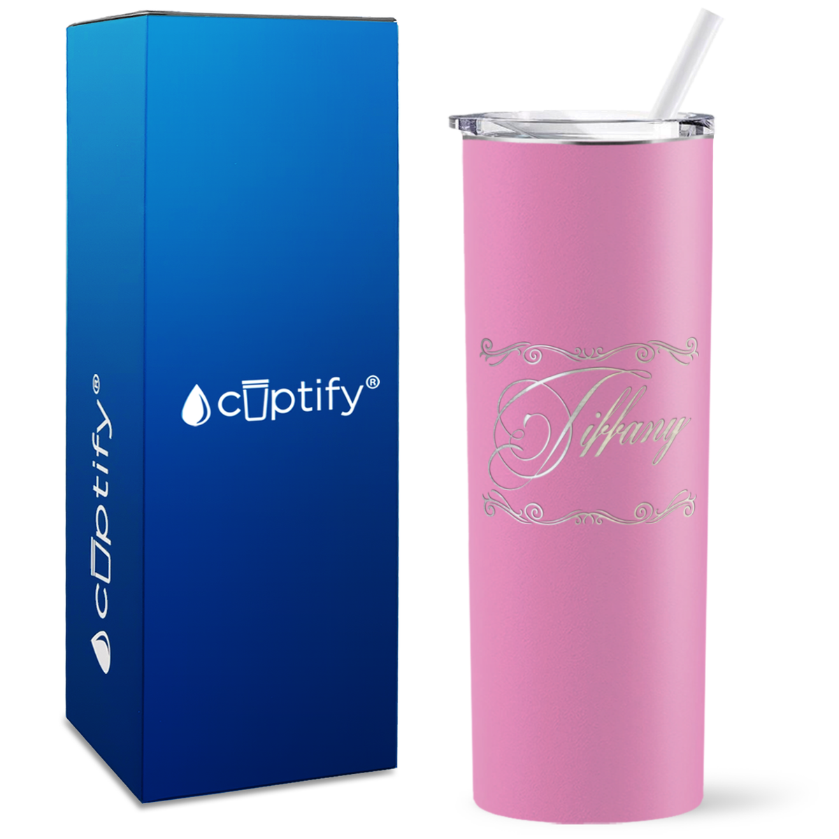 Personalized Scroll Script Engraved on 20oz Skinny Tumbler