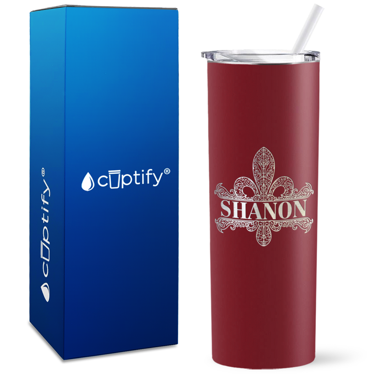 Personalized Fleur de Lis Engraved on 20oz Skinny Tumbler