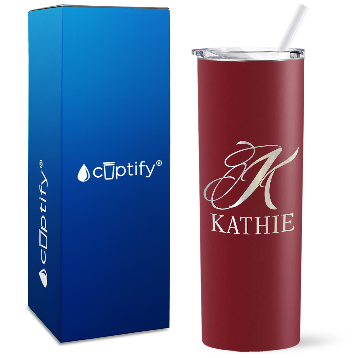 Personalized Script Initial and Name Engraved on 20oz Skinny Tumbler