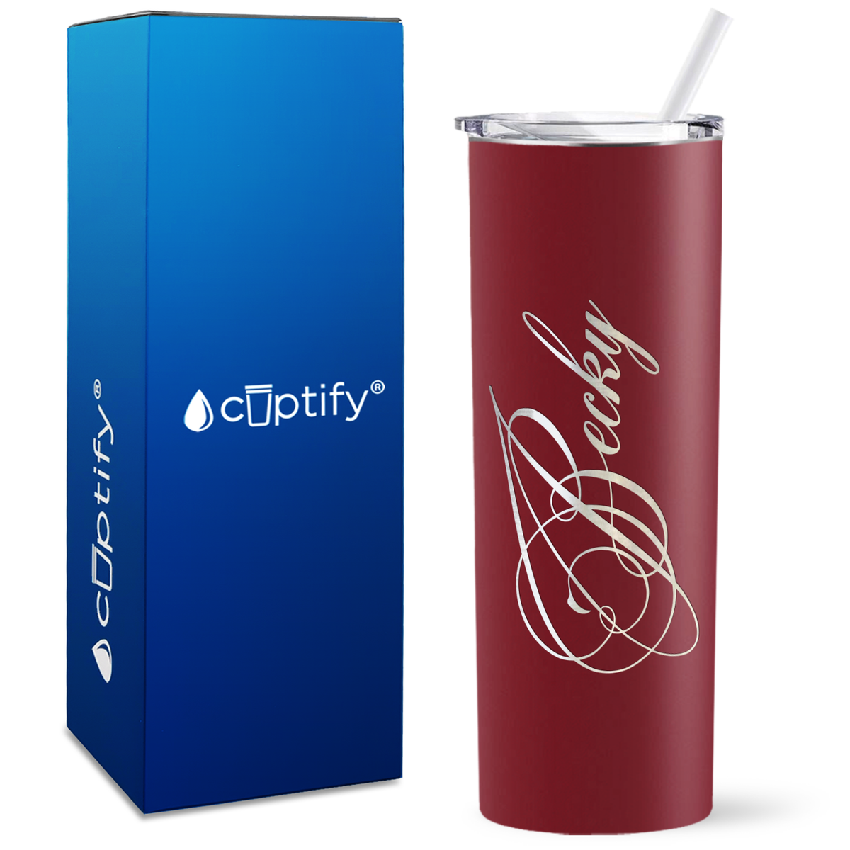 Personalized Decorative Script Engraved on 20oz Skinny Tumbler